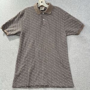 VTG Bert Pulitzer Mens Polo Shirt heavy knit all over print Medium Tan Brown